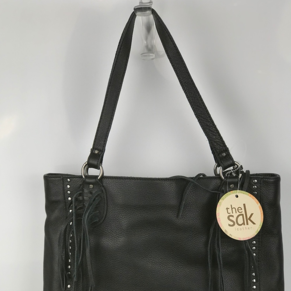 Black Leather with Tassels Handbag